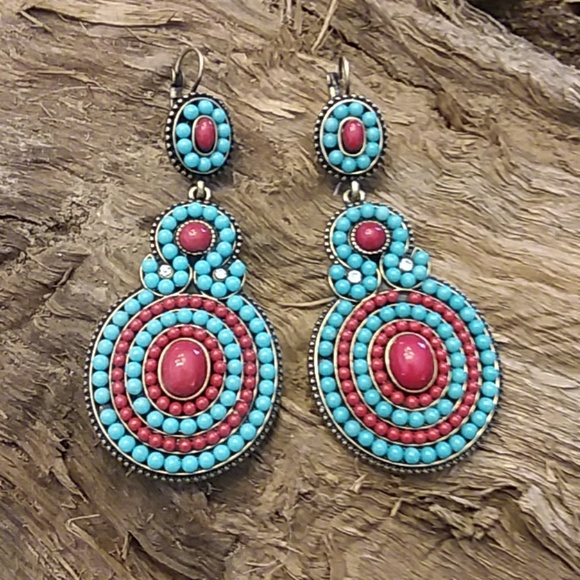 Earrings Turquoise & Coral - Picture 1 of 1